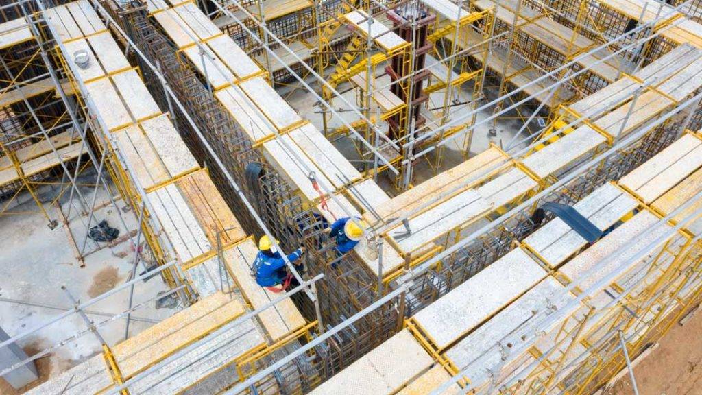 Aerial View Construction Worker At Construction Site